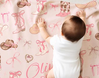 Gepersonaliseerde flirt westerse deken babycadeau westerse kinderkamerinrichting aangepaste strikdeken meisje rustieke cowgirl kamerinrichting baby land beddengoed