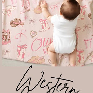 Handmade western cowgirl patchwork blanket featuring horses, boots, and paisley prints, perfect as a personalized baby gift, western nursery decoration, or unique girls’ bedroom accent.