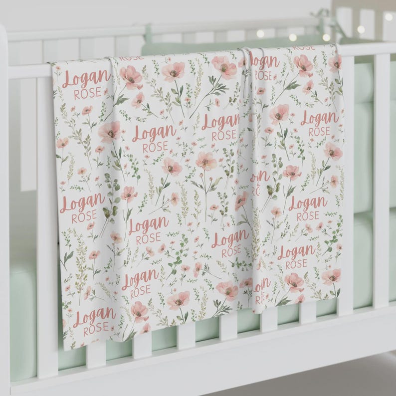 Wildflower Blanket for Girl Baby Shower Gift for new Mom Personalized wildflower swaddle First Birthday Gift for daughter Wildflower Nursery Baby swaddle 30"x40"