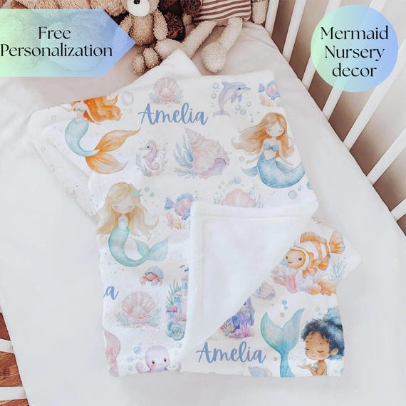 Personalized Mermaid Blanket for Girl Mermaid party keepsake Gift Baby shower Newborn Swaddle Custom kid Blanket Mermaid nursery lover gift