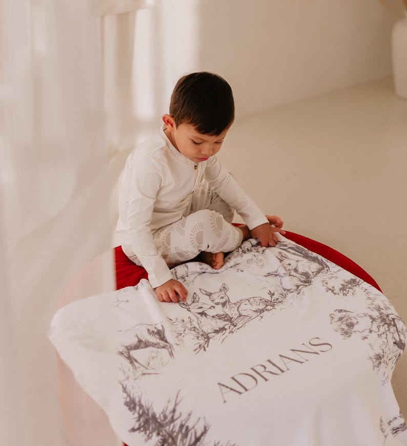 Woodland Blanket for boy Gift Personalized baby blanket Vintage Woodland Nursery decor woodland room woodland Baby Shower Gift for Toddler image 7