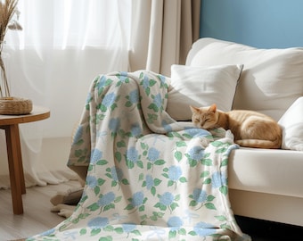 Hydrangea Blanket decor Blue floral throw blanket Hydrangea bedding Housewarming Gift for mom Hydrangea Baby blanket Blue Floral Nursery