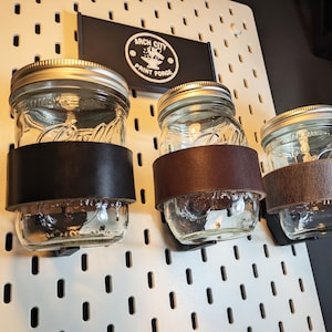 16oz Leather Mason Jar Holder - Skadis Mount
