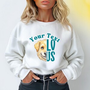Personalized sweatshirt with cartoon dog face and custom text includes free worldwide shipping
