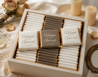 50 chocoladebedankjes voor gasten, verlovingschocolade, chocolade voor bruiloften en evenementen, goud-zilver aangepaste traktatie