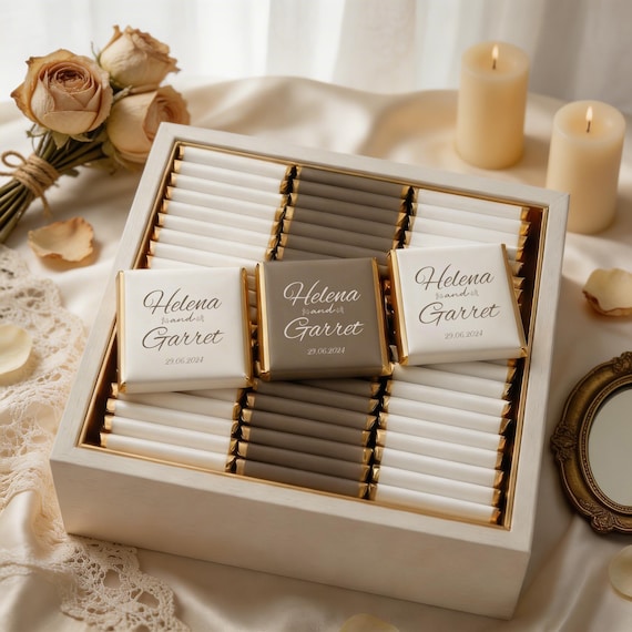50 Chocolate Favors for Guests, Engagement Chocolate, Wedding & Event Chocolate, Gold Silver Custom Treat