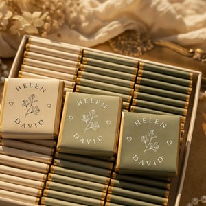 50 Pcs Luxury Wedding Chocolate Favors Personalized With Names, Elegant Custom Chocolate Gifts For Guests, Rustic Wedding Party Treats