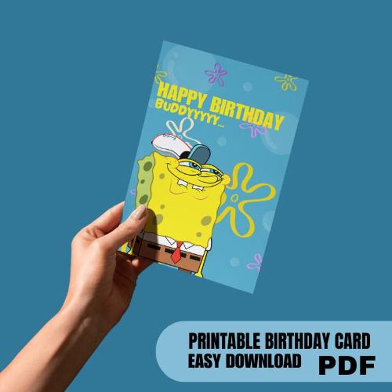 Spongebob Happy Birthday Card Printable - Etsy