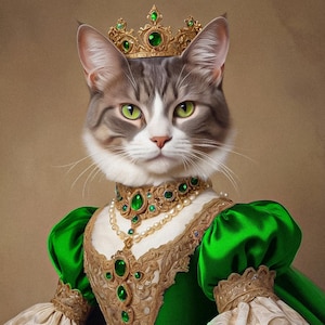 Cat Painting, Royal Pet Portrait, Personalized Pet Gift, King Queen Pet Art, Renaissance Pet Painting, Victorian Painting for Your Pet