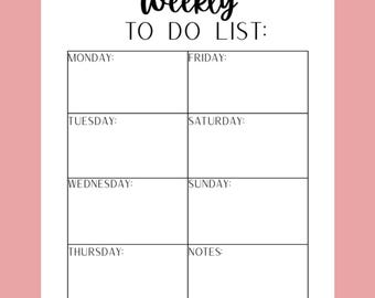 Lista de tareas semanales imprimible - Descarga digital