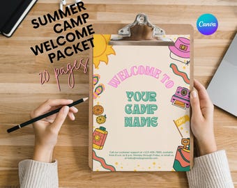 Summer Camp Welcome Packet | 20-Page Editable Canva Template | Camper Info, Packing List, Schedule & Forms