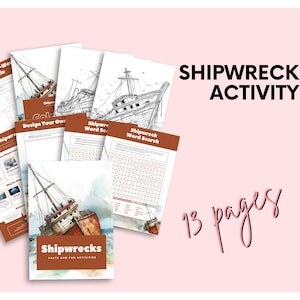 Schipbreukactiviteiten voor kinderen | Afdrukbare pdf van 13 pagina's | Leuke werkbladen over oceaan en geschiedenis voor in de klas of thuis