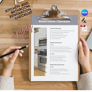 Kitchen and Bathroom Renovation Checklist | Printable PDF and Canva Template | Remodel Planning Guide
