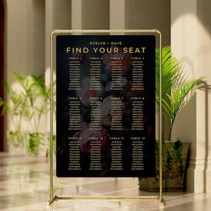 Moody Floral Seating Chart Template | Dark Elegant Canva Wedding Sign