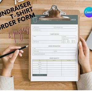 Formulario de pedido de camisetas para recaudar fondos / PDF editable / Plantilla de camiseta imprimible para recaudar fondos / Hoja de pedido de donación / Plantilla de Canva