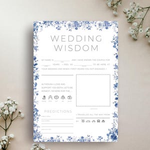 Carta di saggezza per matrimoni con fiori di tela / Modello Canva modificabile / Gioco di previsioni e consigli per gli ospiti