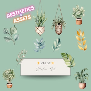 Ensemble d'autocollants numériques Botanica esthétiques – 60 autocollants PNG !