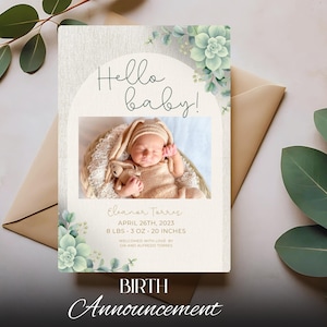 Birth Announcement Template | Hello Baby Canva Template | Editable Newborn Printable