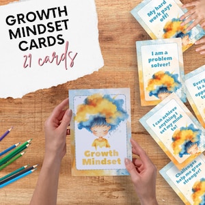 Affirmationskarten für Kinder mit Wachstum | 21-Karten druckbare PDF | Positives Denken & SEL Werkzeug für das Klassenzimmer oder Zuhause