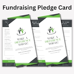 Tarjeta de compromiso de recaudación de fondos / Plantilla editable para campañas benéficas, sin fines de lucro y de donación / Descarga digital