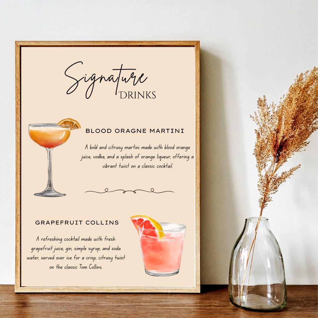 Signature Drink Menu, Customizable Digital Template Download- Wedding ...