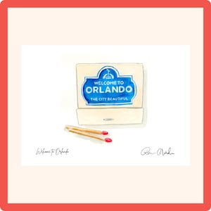 Lake Eola Orlando Mini Art Print | Vintage Matchbook Style Watercolor | Orlando Wall Art | Florida Souvenir |Orlando Art Print|Matchbook Art