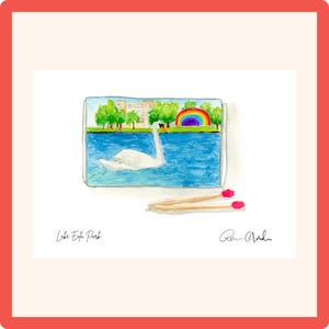 Lake Eola Orlando Mini Art Print | Vintage Matchbook Style Watercolor | Orlando Wall Art | Florida Souvenir |Orlando Art Print|Matchbook Art