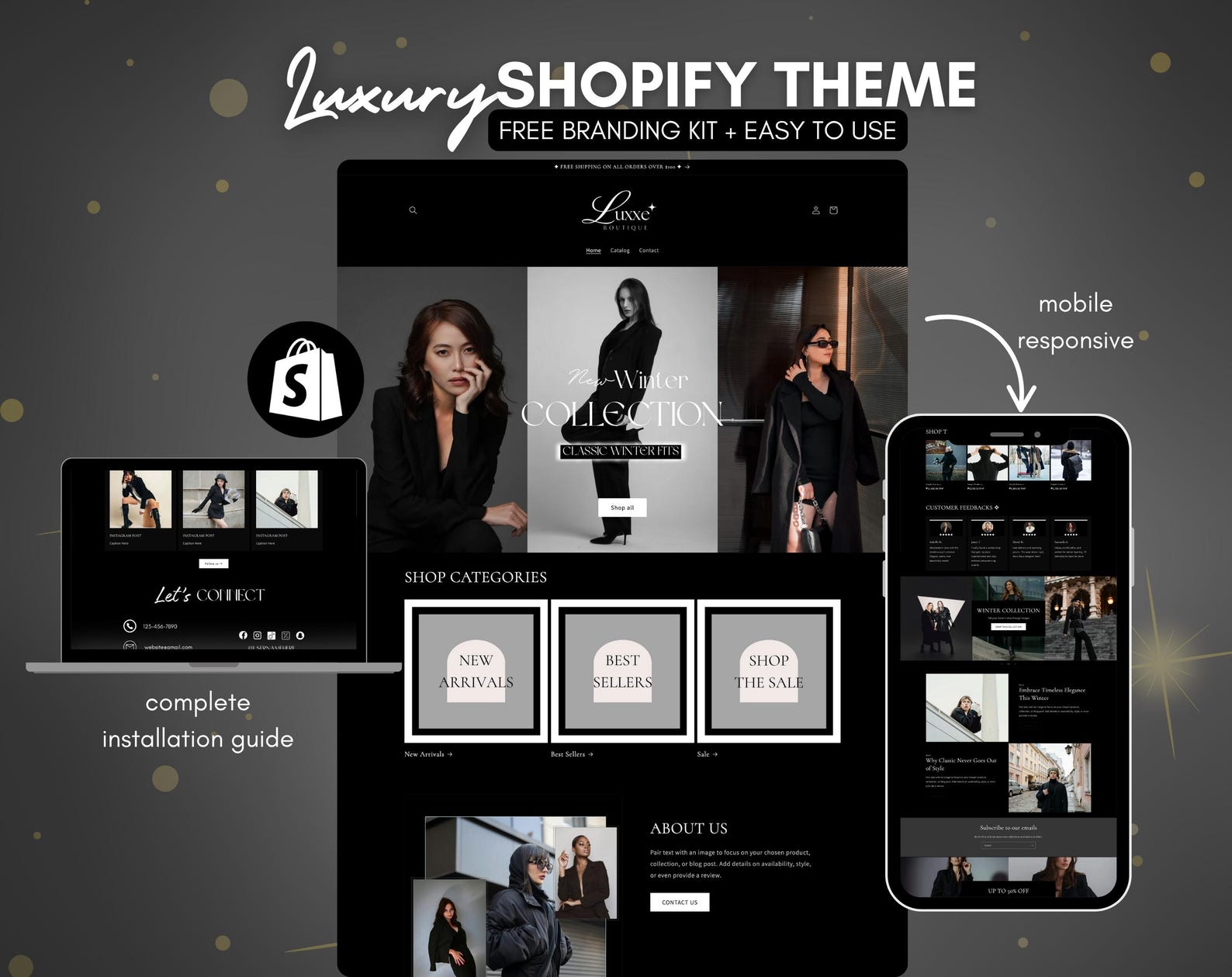 Luxury Shopify Theme – Black Aesthetic Website Template + Free Canva ...