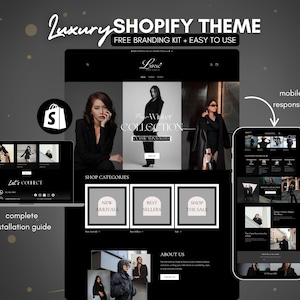 Luxury Shopify Theme – Black Aesthetic Website Template + Free Canva Branding Kit | Shopify Store Design | Fashion, Beauty & Boutique Ready
