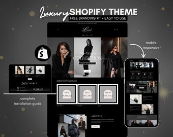 Luxury Shopify Theme – Black Aesthetic Website Template + Free Canva Branding Kit | Shopify Store Design | Fashion, Beauty & Boutique Ready