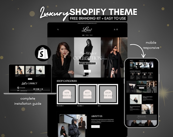 Luxury Shopify Theme – Black Aesthetic Website Template + Free Canva Branding Kit | Shopify Store Design | Fashion, Beauty & Boutique Ready