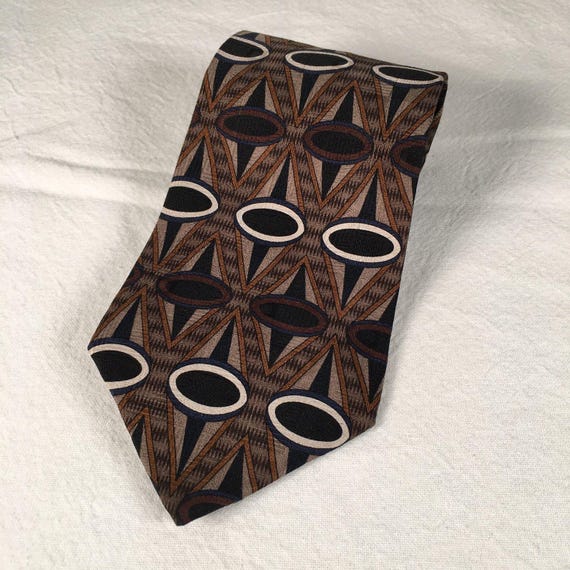 Cravate Homme 100% Soie Marron à Motifs Géométriques - Occasion Style Classique Luxe