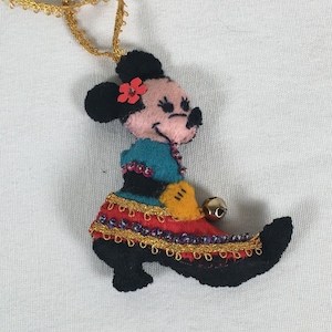 Vtg Handmade Disney Felt Stitched Beaded Minnie Mouse in Shoe Christmas Ornament image 1
