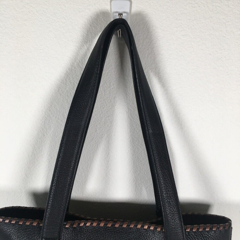 Brighton Black Pebble Leather Tote Shoulder Bag Whipstitch Beige Brown image 10