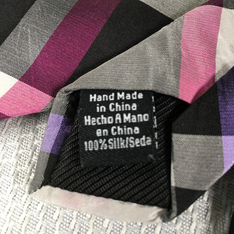 Ben Sherman 100% Silk Men's Necktie Black Gray Pink Purple Plaid 58" image 4