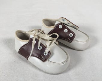 Vintage Wee Walker Infant Soft Soles Shoes Brown/White Saddle Size 1 USA