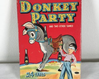 Vintage 1941 Whitman Donkey Party (Pin the Tail) and Two Other Games Birthday