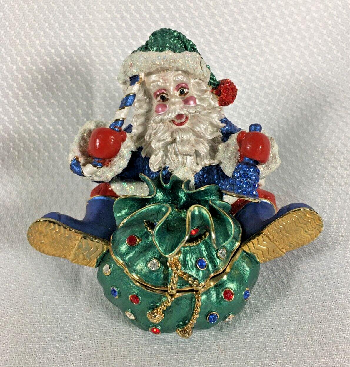 Vintage 2004 Rucinni Jeweled Christmas Santa Trinket Box Swarovski