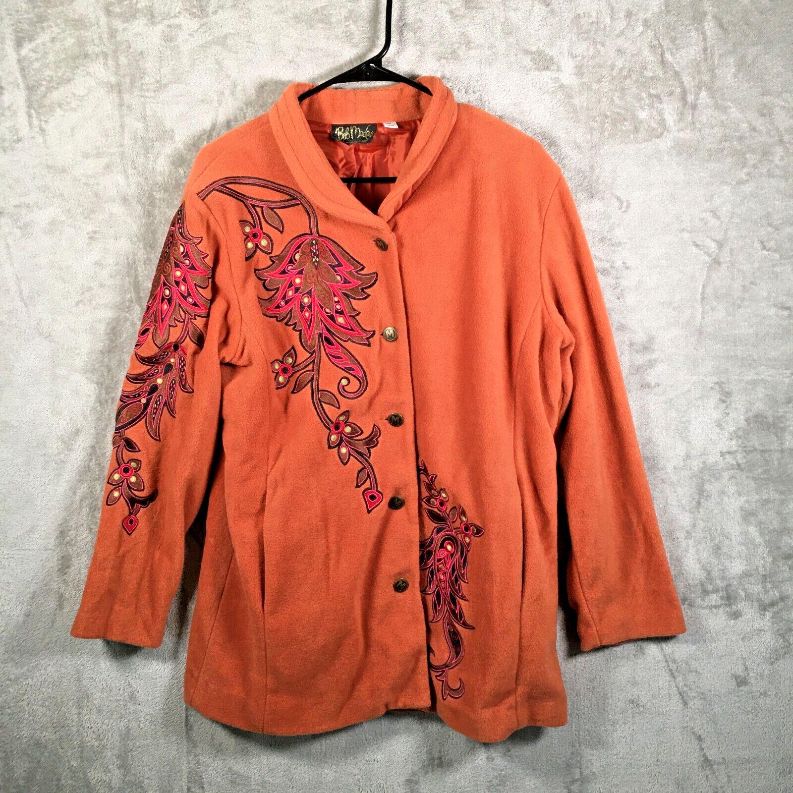 Vintage Bob Mackie Wearable Art Fleece Jacket Rust Floral 