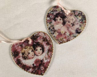 Vtg 1996 Bradford Editions Heavenly Hearts Ornaments Liberty and Peace, Faith and Charity
