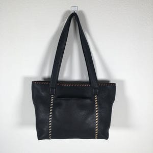 Brighton Black Pebble Leather Tote Shoulder Bag Whipstitch Beige Brown image 8