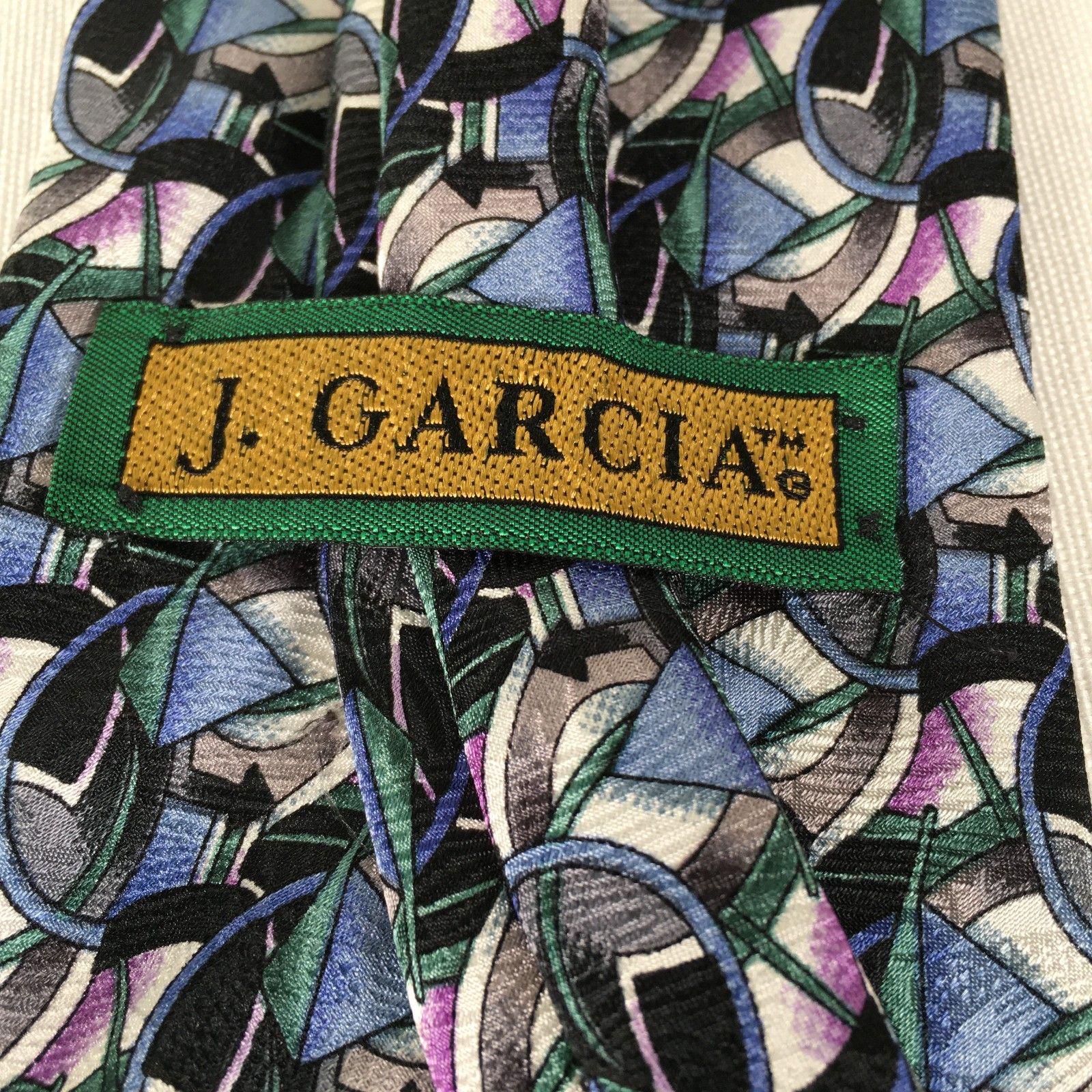 Cravate Jerry Garcia Vintage - Motif Bleu, Violet, Tourbillon Blanc, Occasion