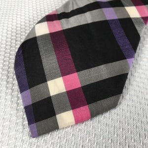 Ben Sherman 100% Silk Men's Necktie Black Gray Pink Purple Plaid 58" image 2