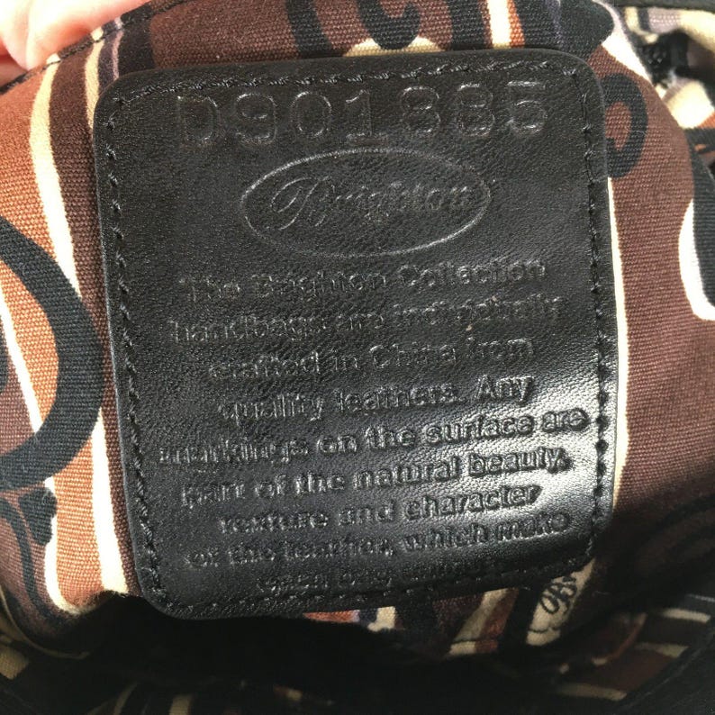 Brighton Black Pebble Leather Tote Shoulder Bag Whipstitch Beige Brown image 13