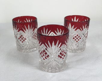 3 Antique Diamond & Sunburst Variant Tumblers Ruby Stain EAPG US Glass 15018