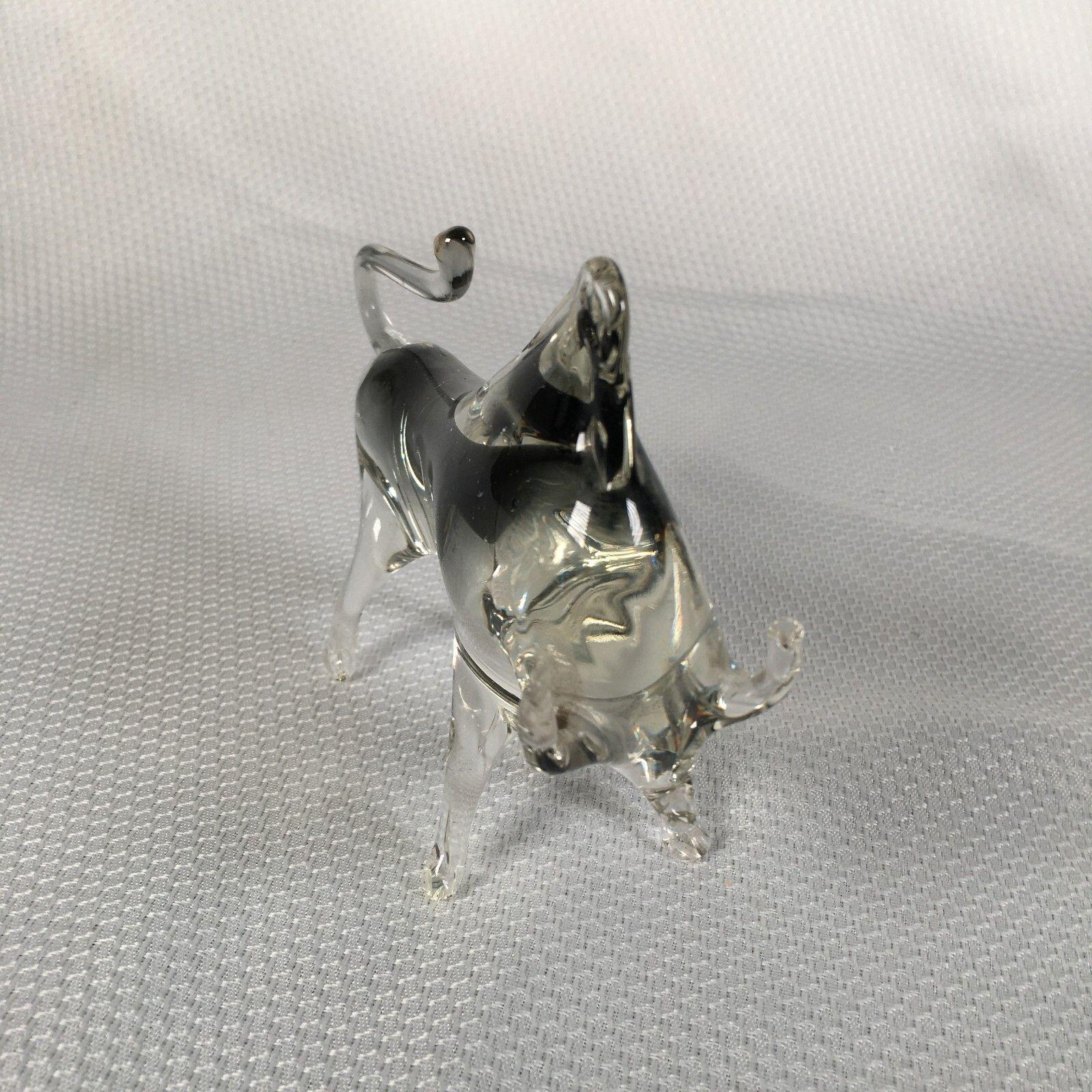 ヴィンテージ ムラーノ ベネチアン ガラス 雄牛の置物 透明/黒スワイプ