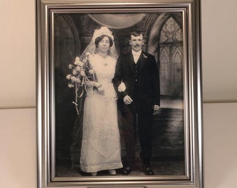 Antique Circa 1912 Black & White Bride and Groom Wedding Photo 8x10 Framed