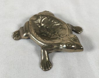 Vintage Brass Frog Ashtray Trinket Jewelry Dish 4.5" Long Cottage Core