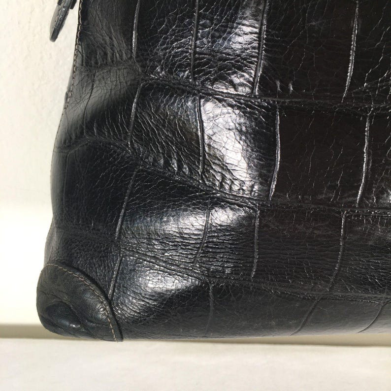 Duża czarna torba na ramię z wytłaczanej skóry krokodyla w stylu vintage Brighton zdjęcie 5