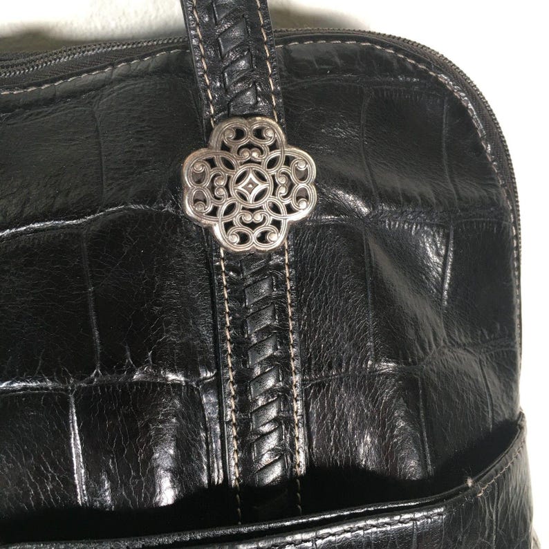 Duża czarna torba na ramię z wytłaczanej skóry krokodyla w stylu vintage Brighton zdjęcie 3